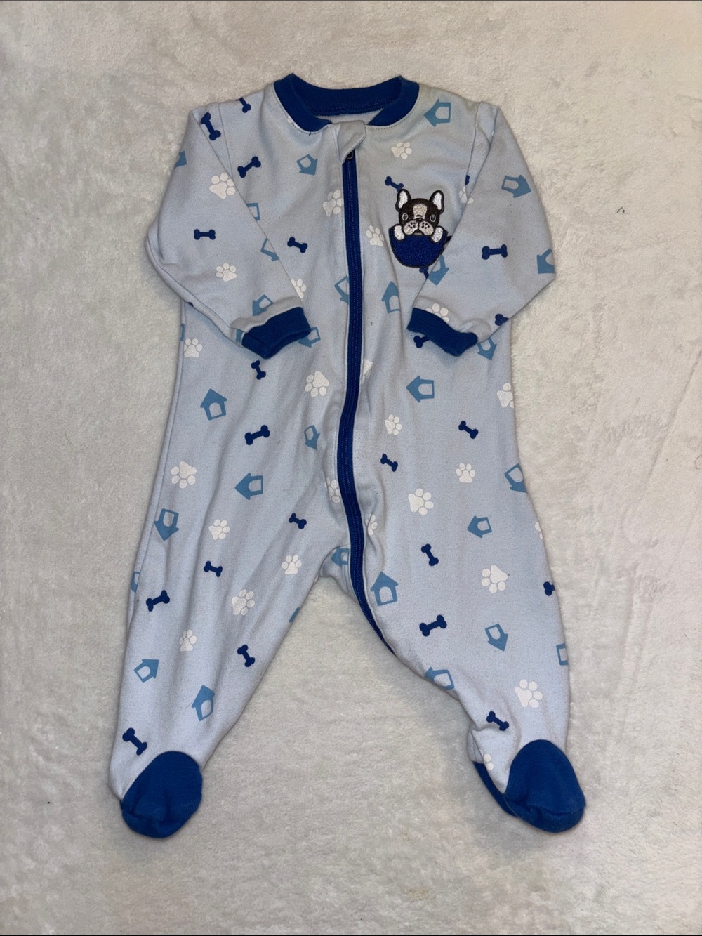 Tuffy Blue Puppy Print Footed One-Piece sleeper zip up Kids